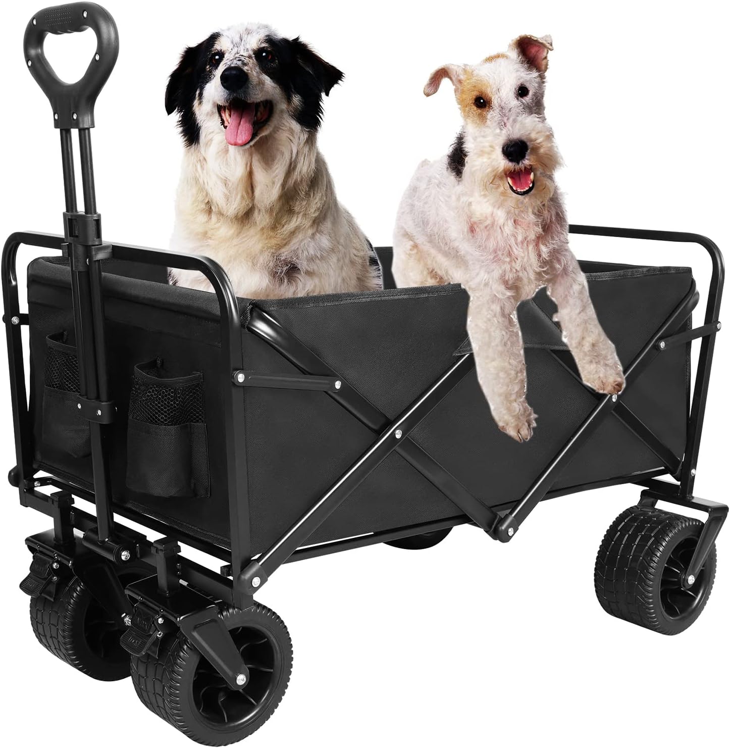 Folding Wagon Carts With Adjustable Handle/collapsible Beach Wagon with Big Wheels for Sand, 220lbs Capacity, Black,TRP1008