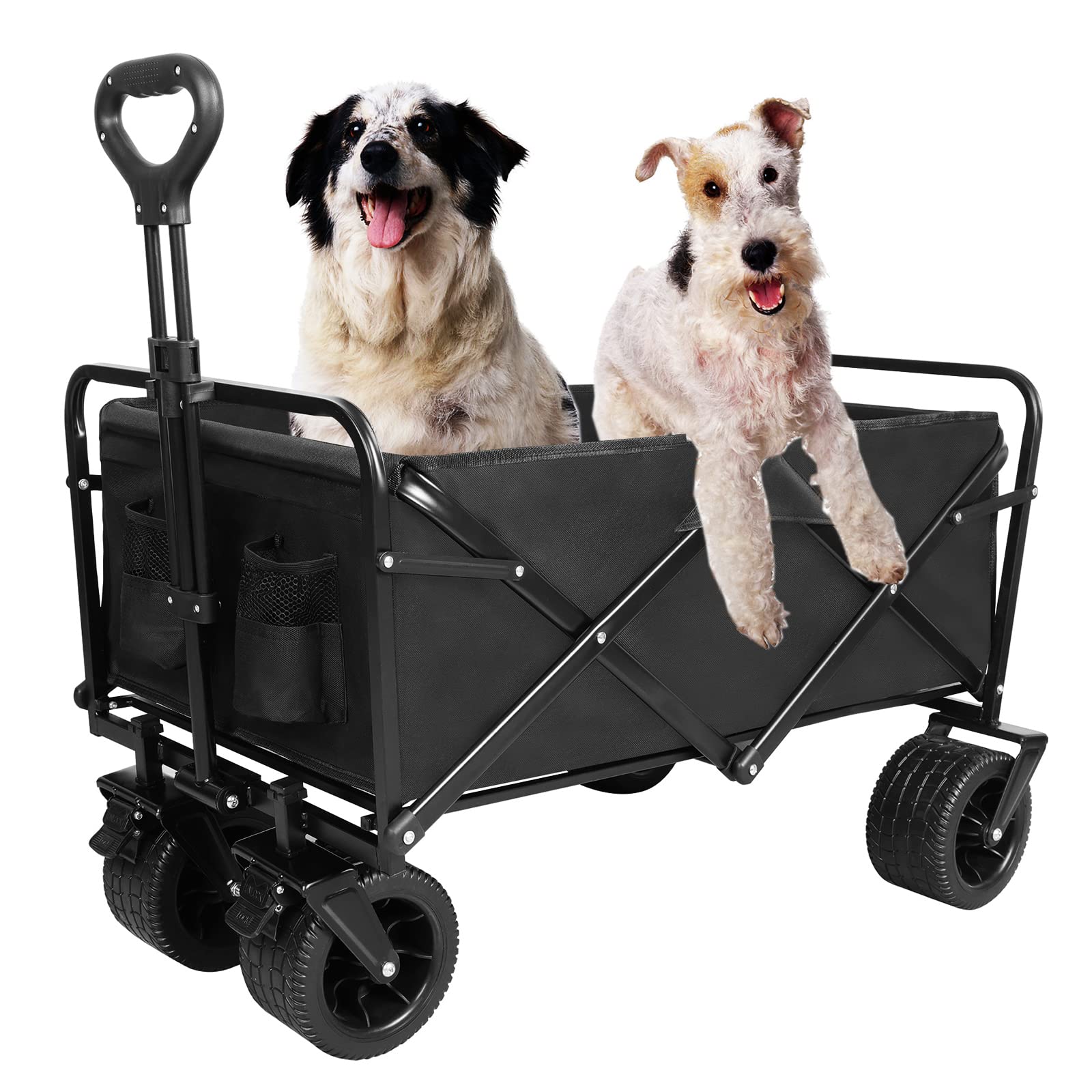 Carrello da campeggio pieghevole e resistente, con ruote più grandi e manico regolabile, capacità 99,8 kg, nero