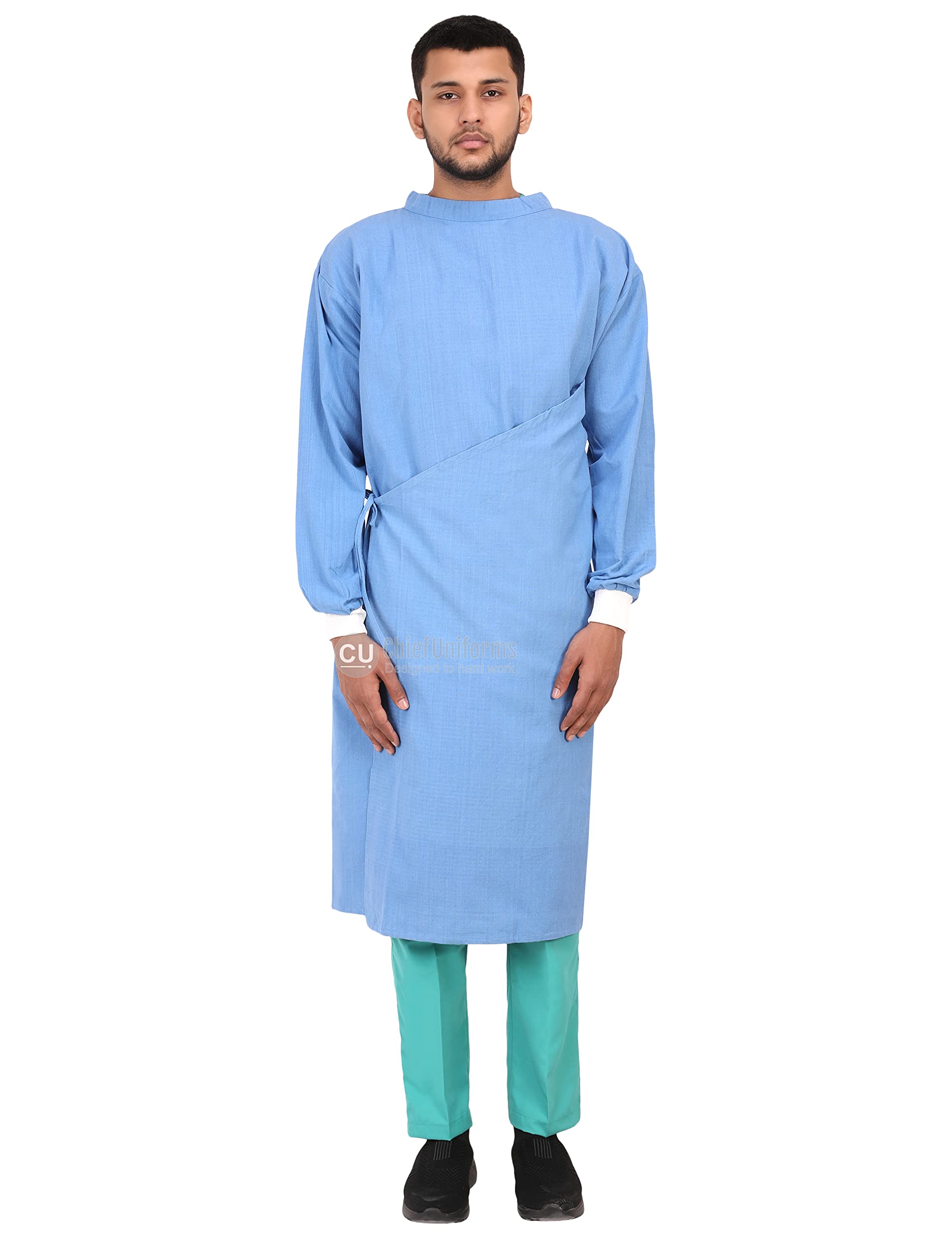 ChiefUniforms Cotton Reusable Ortho Surgeon Gown with Set of Face Mask and Cap | Blue (B09L862JBK) Amazon Price History, Amazon Price Tracker