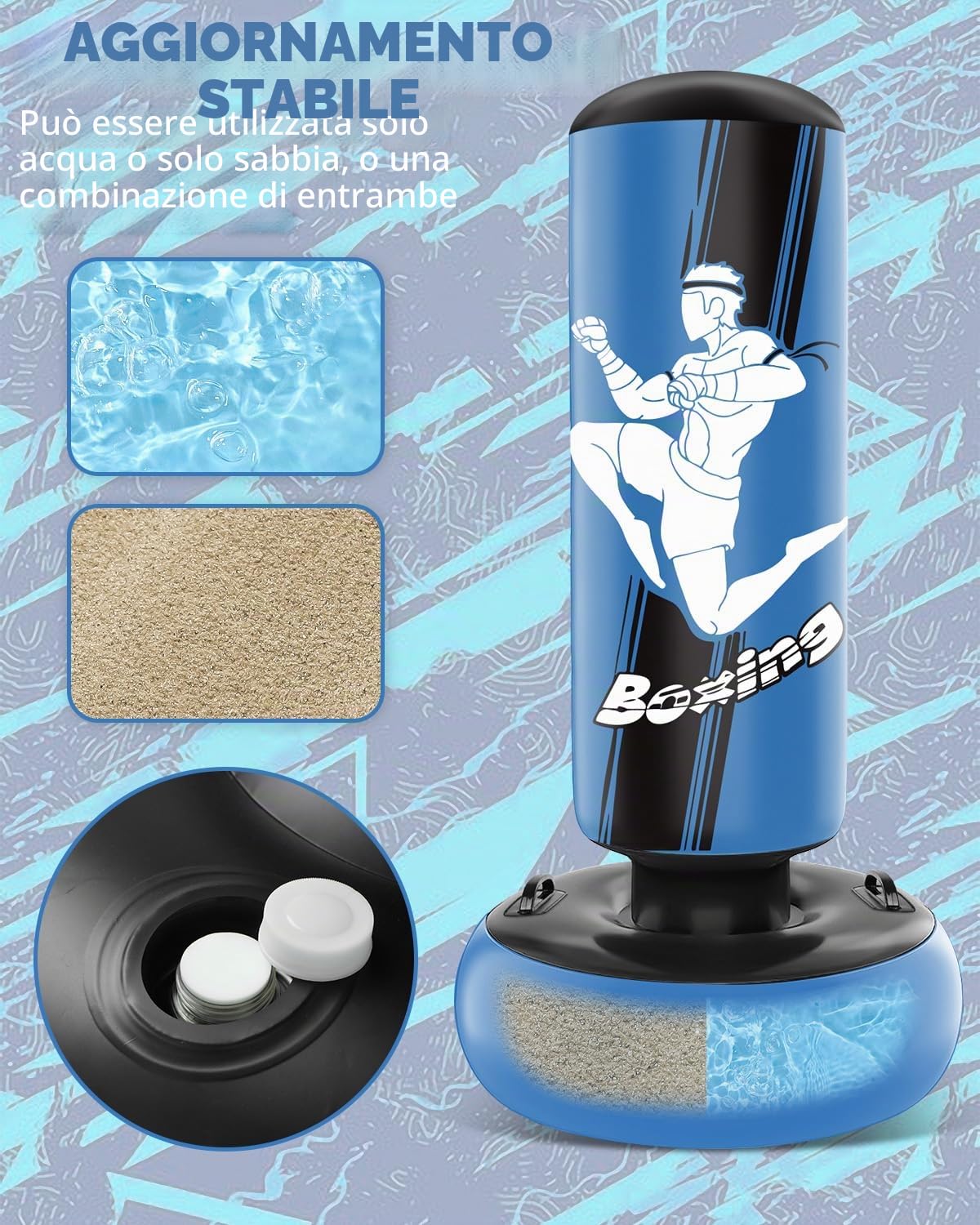 NZQXJXZ Sacco da Boxe Bambini- 165cm Gonfiabile con Guantoni da Sacco Boxe per la Pratica di MMA Karate Taekwondo e per Alleviare l'energia di Pent Up Pugilato