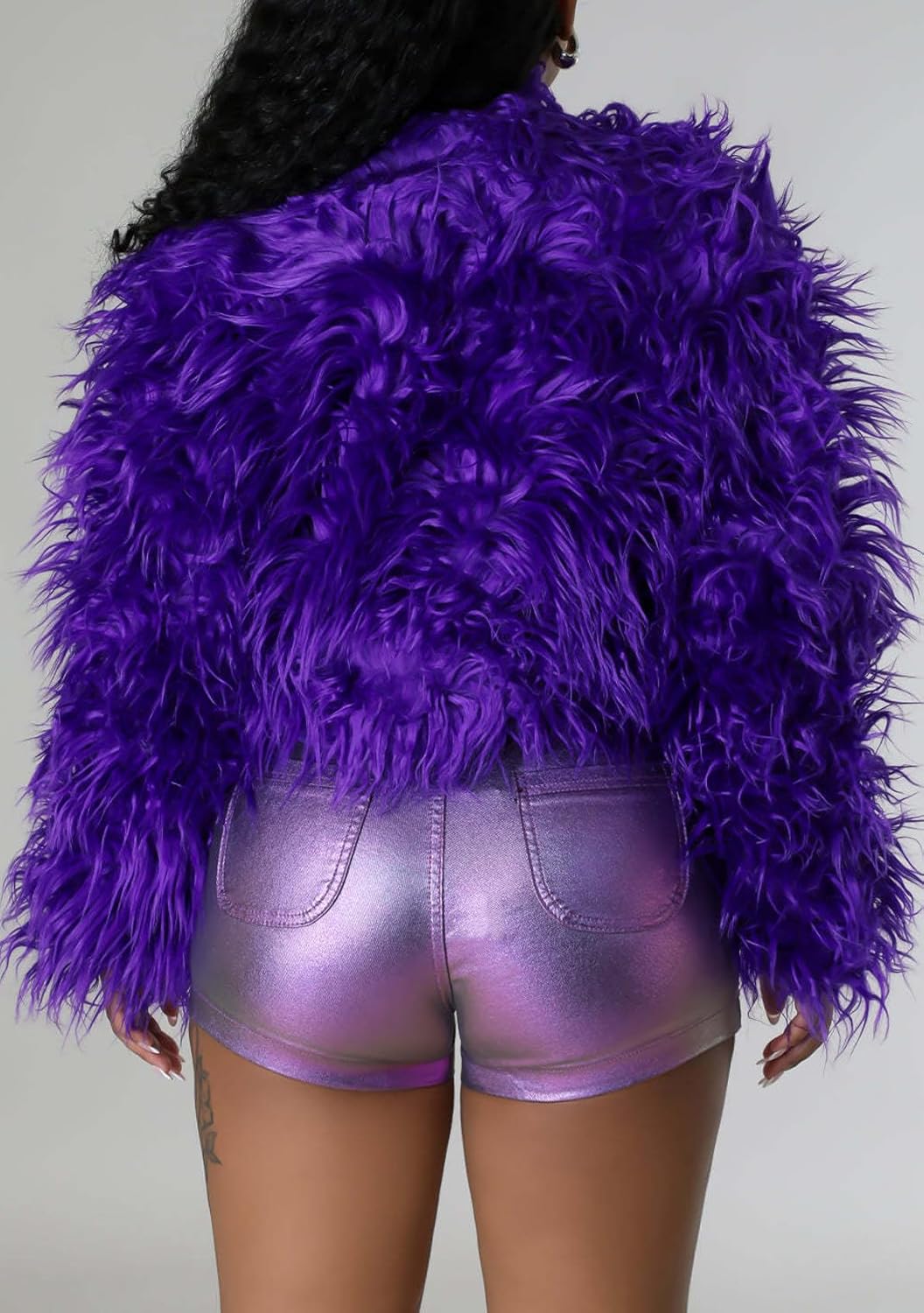 CXINS Women's Open Front Faux Fur Crop Coat Fleece Fluffy Cardigan Crop Jacket 2026 Winter