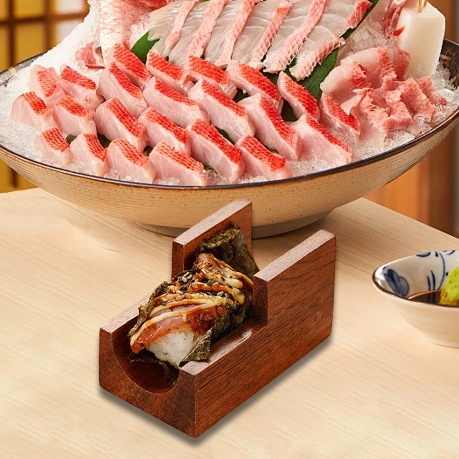 Soporte de Madera para Sushi y presentación de Tacos en Mesa, 1 Rejilla, Individual