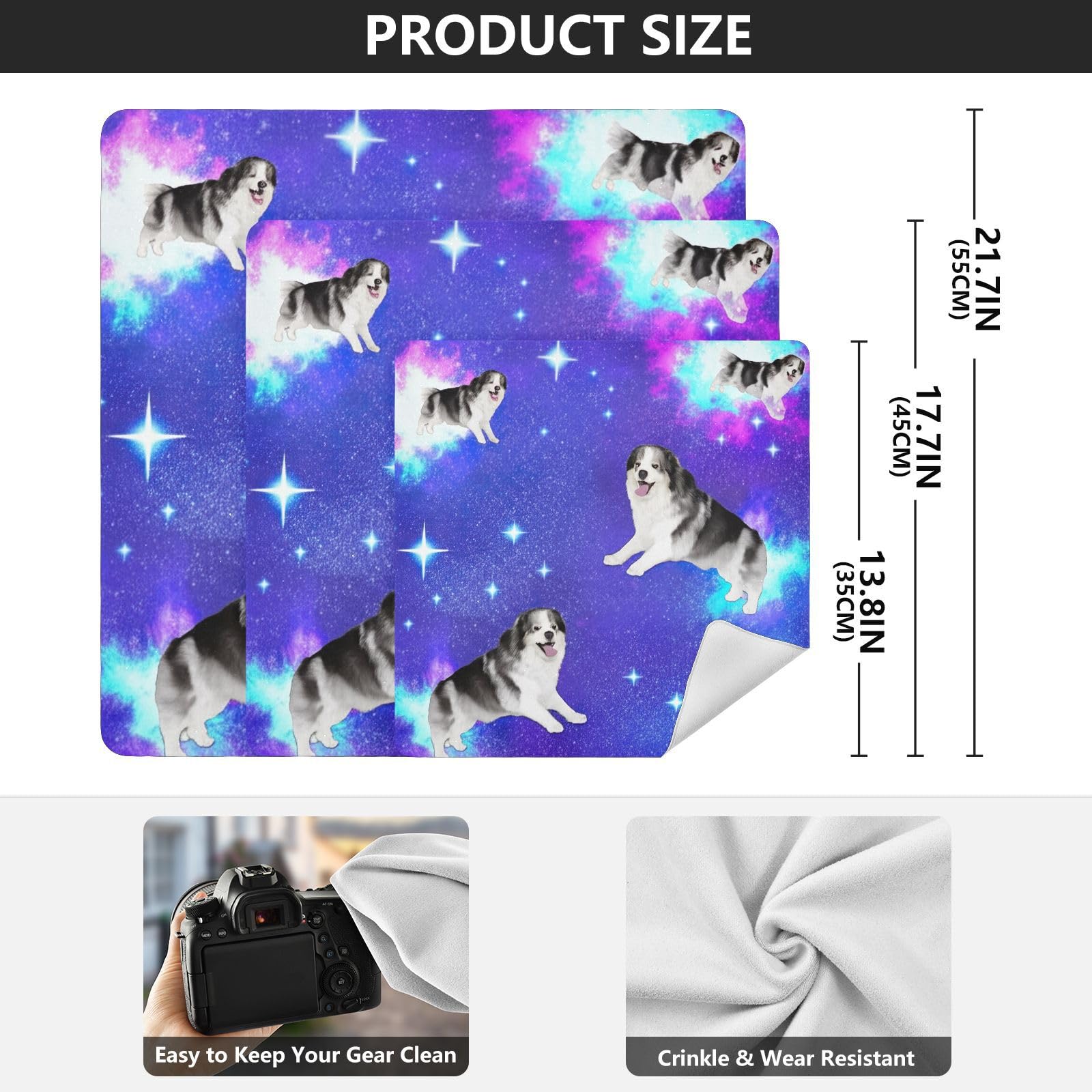 Stars Dogs Space Self-Adhesive Cloths 13.8X13.8 Inch Open Lay Flat Makeup Bag Magic Self-Adhesive Cloths for Camera, Lens, Laptop