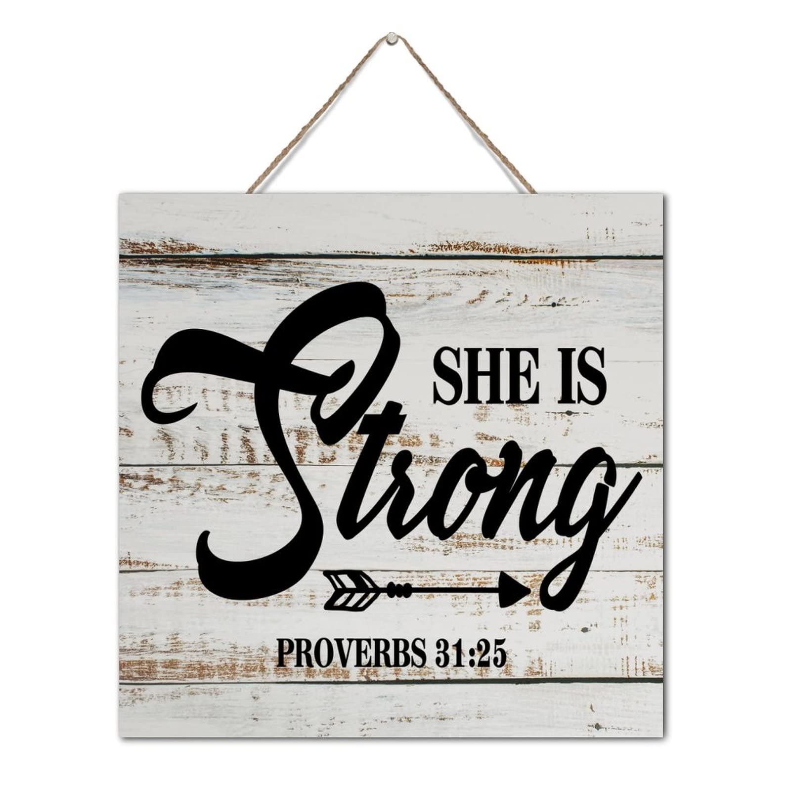 Panneau de décoration rustique bois She Is Strong 30x30 cm