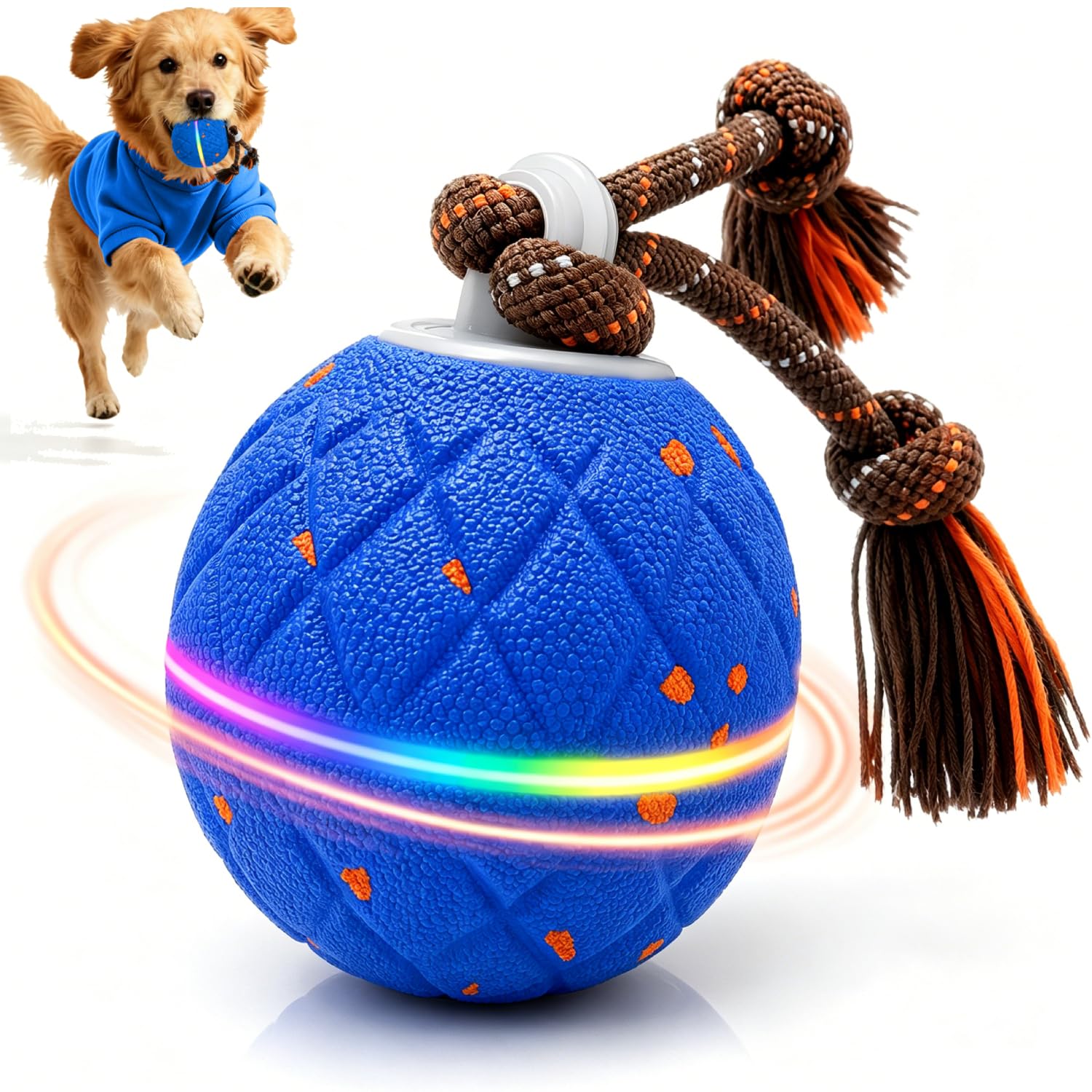 Jouet interactif intelligent pour chien - Balle roulante et rebondissante automatique avec lumière RVB - Son réaliste d'oiseau - 35 dB - Silencieux - Type-C - Rechargeable - E-TPU - Résistant à la