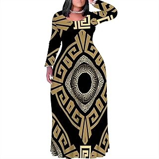 Women's Plus Size African Ethnic Style Maxi Dress Long Sleeve Tank Dress Autumn T Shirt Beach Maxi Dress with Pockets - Buy now