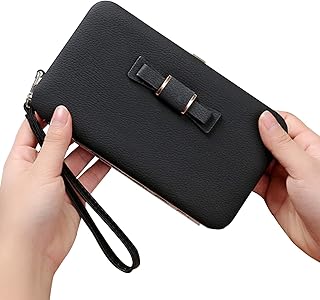 Pochette da donna in pelle da polso pochette portafogli da donna in pelle per smartphone da polso con firma a portafoglio, per carte di credito e portamonete.