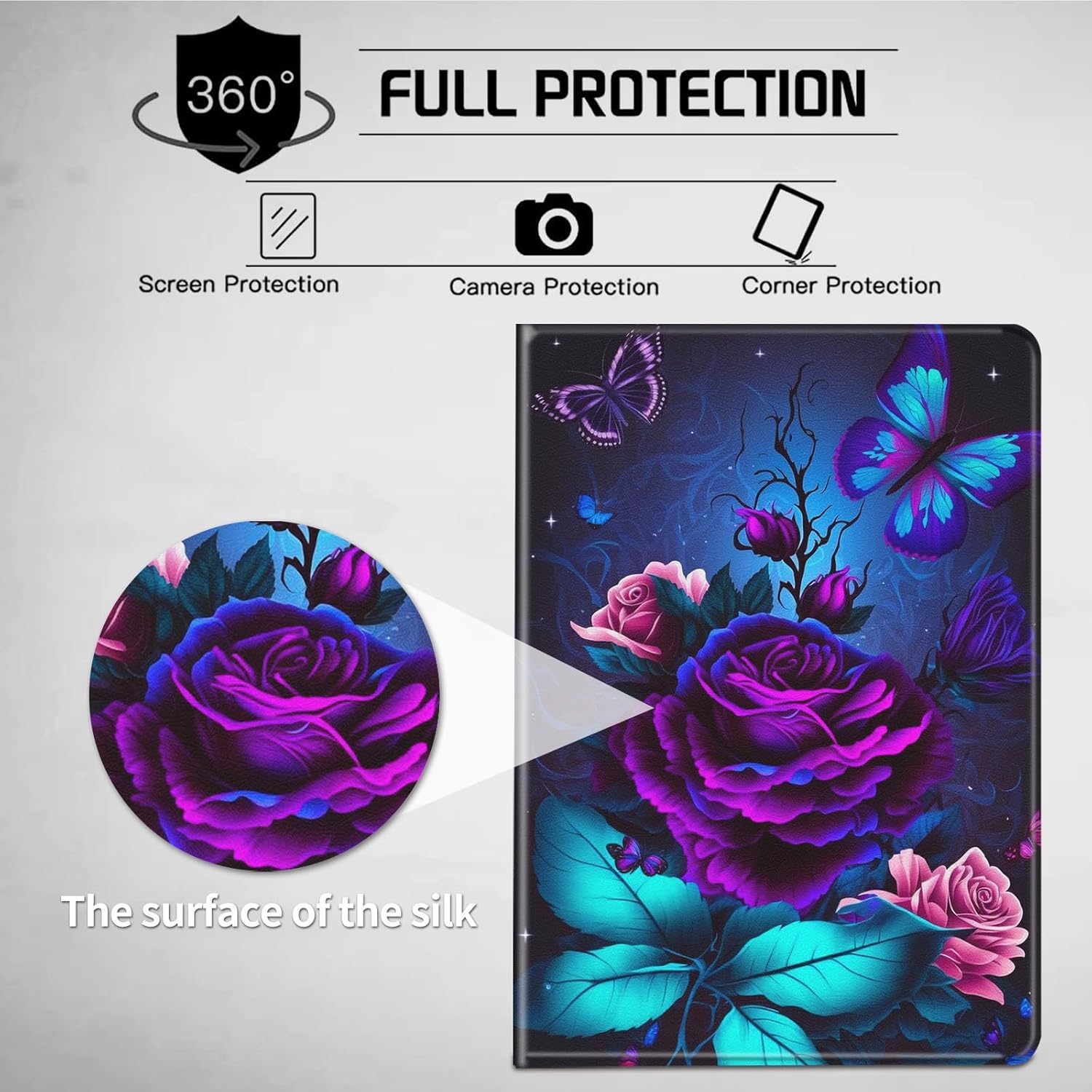Case for All-New Kindle Paperwhite 12th Generation 7 inch & Colorsoft Signature Edition 2024 with Adjustable Stand & Auto Wake/Sleep Smart Protect PU Leather Cover Case,Purple Rose and Blue Butterfly