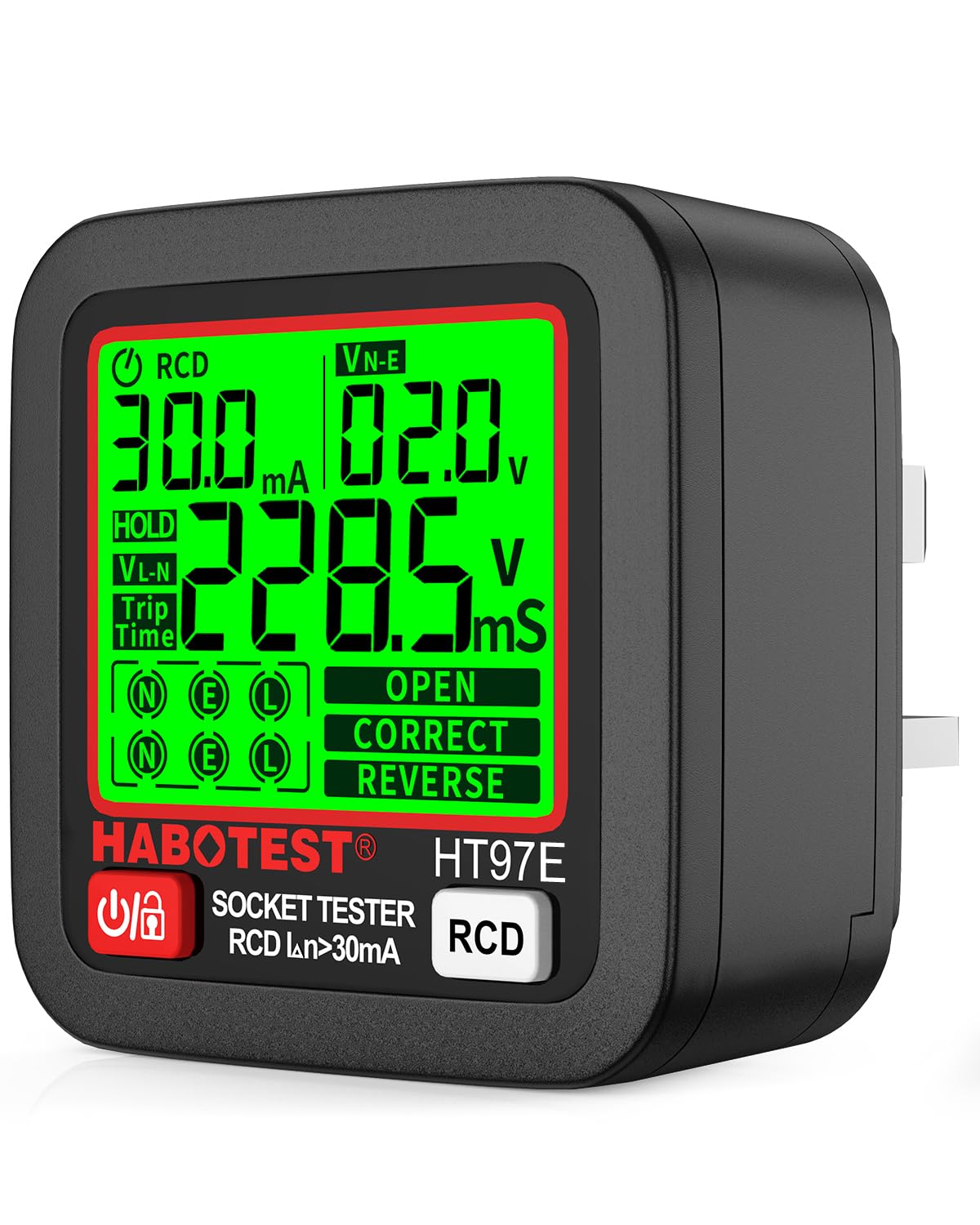 Socket Tester RCD Plug Outlet Tester UK, Electrical Receptacle Detector with LCD Display, 30-260V Power Socket Automatic Electric Circuit Polarity Voltage Detector Plug Breaker Finder 6 Indication