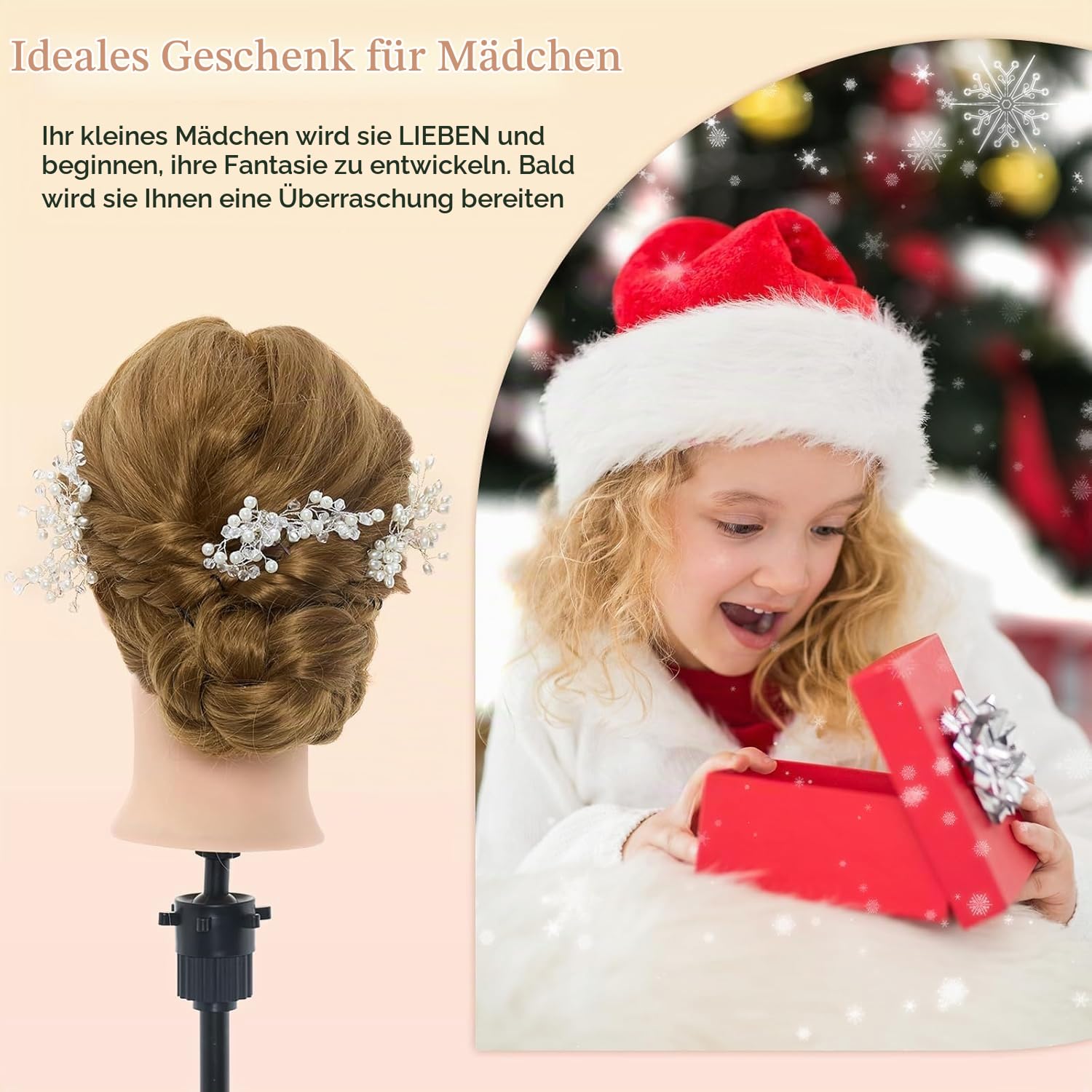 Schminkkopf 50% Echthaar mit Ständer 24" Frisierkopf Friseur Friseurkopf | Trainingsköpfe Übungskopf Puppenkopf Ausbildung Kopf Mit Halter + Hair Styling Braid Set