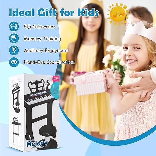 Miniatura 8 de HONEY JOY Piano para niños, piano de teclado negro de 37 teclas para niños con soporte de música y banco, piano de cola de bebé de juguete con