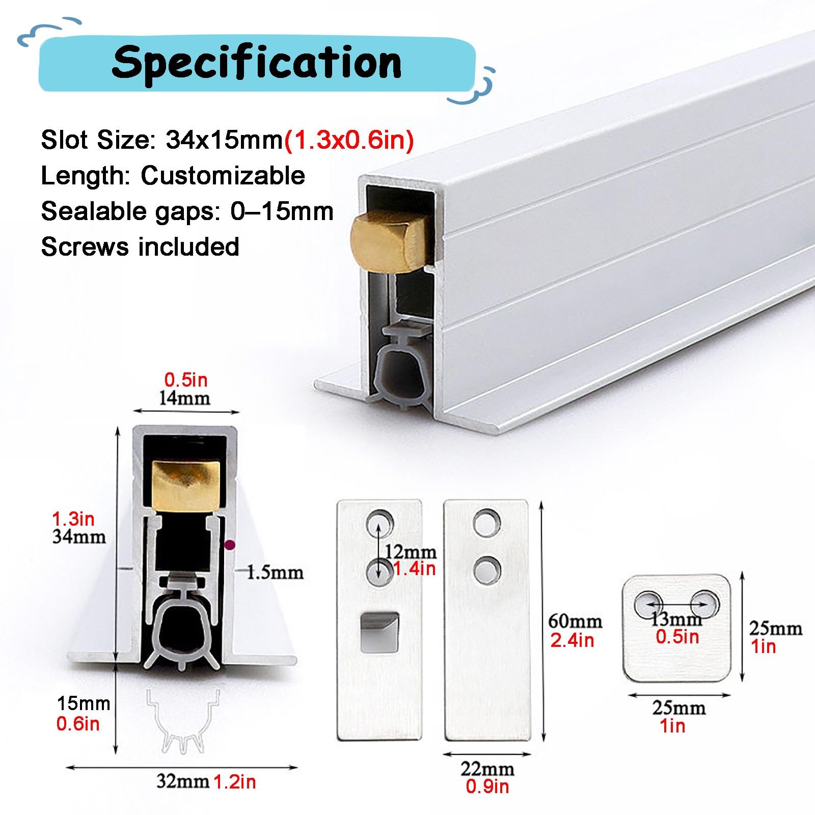 Burlete Inferior Automático Empotrado De Aluminio + Silicona Sellada