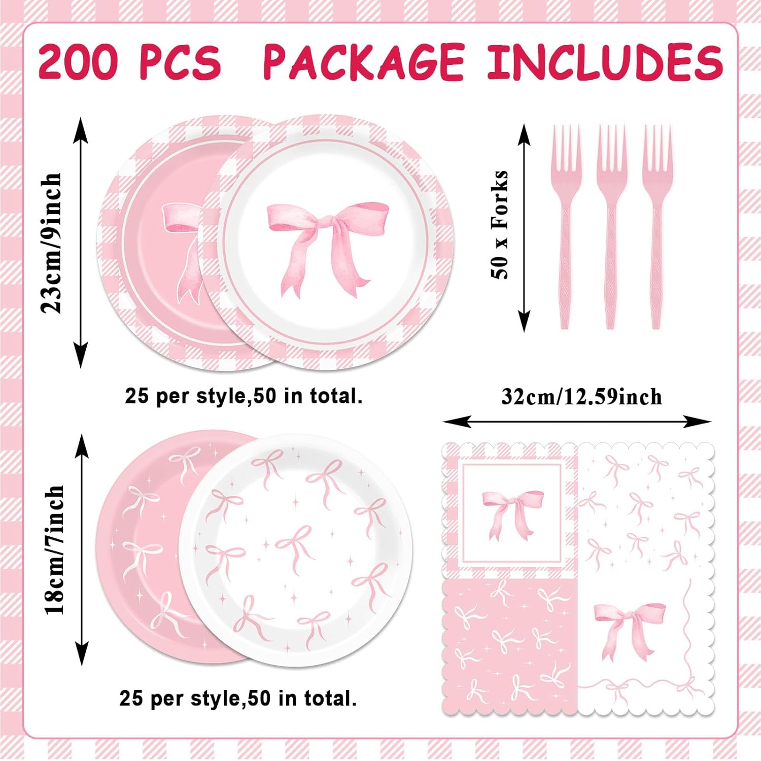 96pcs Pink Bow Party Supplies Bow Birthday Party Plates and Napkins Pink Bows Decorations for Girl Bachelorette Bridal Engagement Baby Shower Coquette Cute Tableware Dinnerware Serves 24 Guests - Image 2