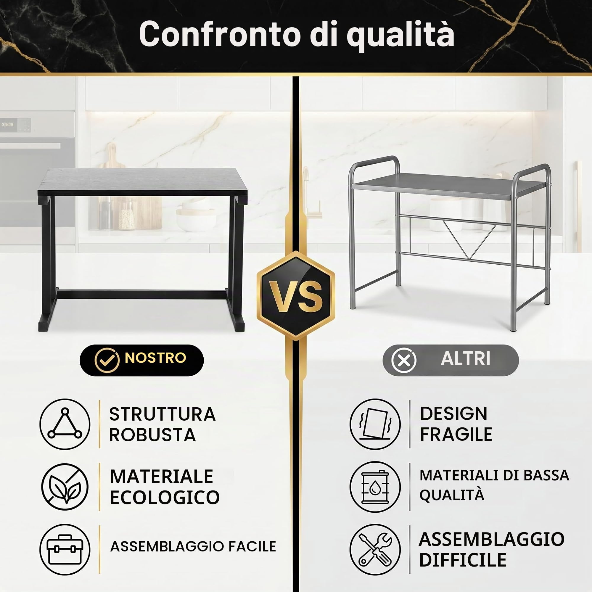 Ejoyous Supporto per forno a microonde a 2 strati per da bancone e fornello per riso 57 x 38 x 38 cm (nero)