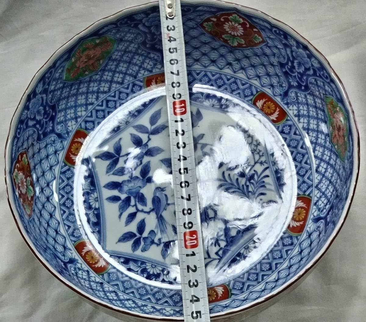 前畑陶器 庫山窯 盛鉢 美濃焼 お菓子 : 直径25cm大鉢 染錦花鳥文 未