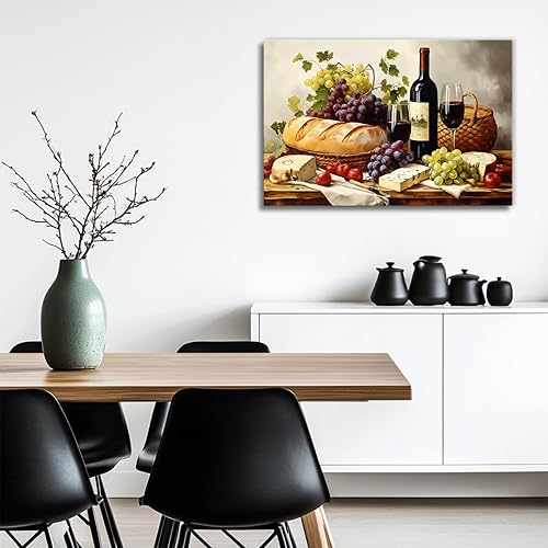 Miniatura 5 de Arte de pared enmarcado para cocina, comedor, lienzo, impresión de maridaje de vinos, arte de comida, obras de arte para decoración del hogar y