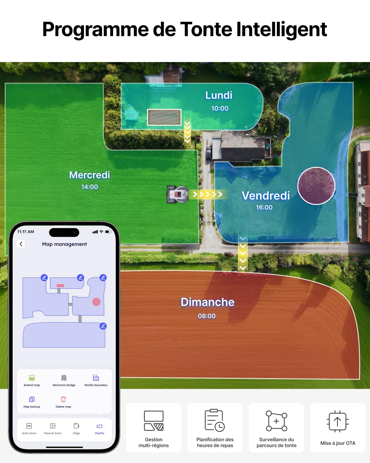 ANTHBOT M9 Pro Tondeuse Robot - 1000㎡，360° LiDAR, NetRTK, 4G, Double Caméra, 5000mAh, 150㎡/h, HDR Vision IA, Cartographie Automatique & Manuelle, Prêt à l'emploi, Gestion Multi-Zones, IPX6, ≤58dB | Double Caméra, 5000mAh, 150㎡/h, HDR Vision IA, IPX6