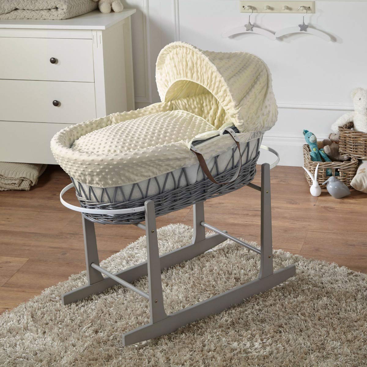 Buy FYLO Cream Dimple Grey Wicker Moses Basket with Grey Rocking Stand