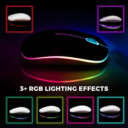 Miniatura 2 de Mouse inalámbrico  Silencioso, recargable, luz RGB, USB de 2.4 GHz, mouse delgado ergonómico para laptop, Mac, oficina, PC