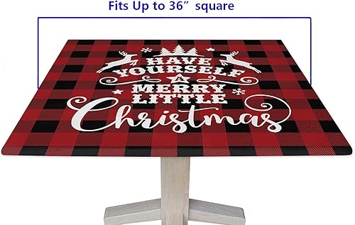Miniatura 6 de Mantel cuadrado ajustable a cuadros, mantel de poliéster con borde elástico lavable para el hogar, fiestas, se adapta a mesas de 36 x 36 pulgadas