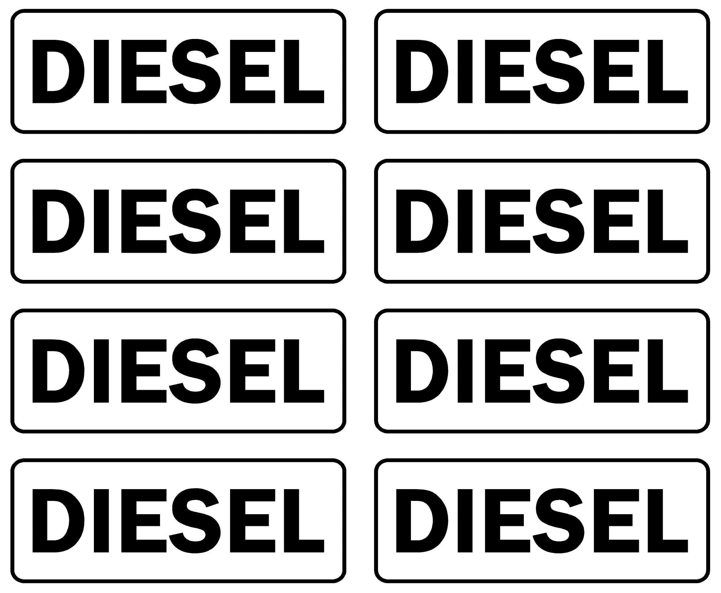Diesel fuel only sign - Self adhesive sticker 95mm x 35mm (Pack of 8 stickers)