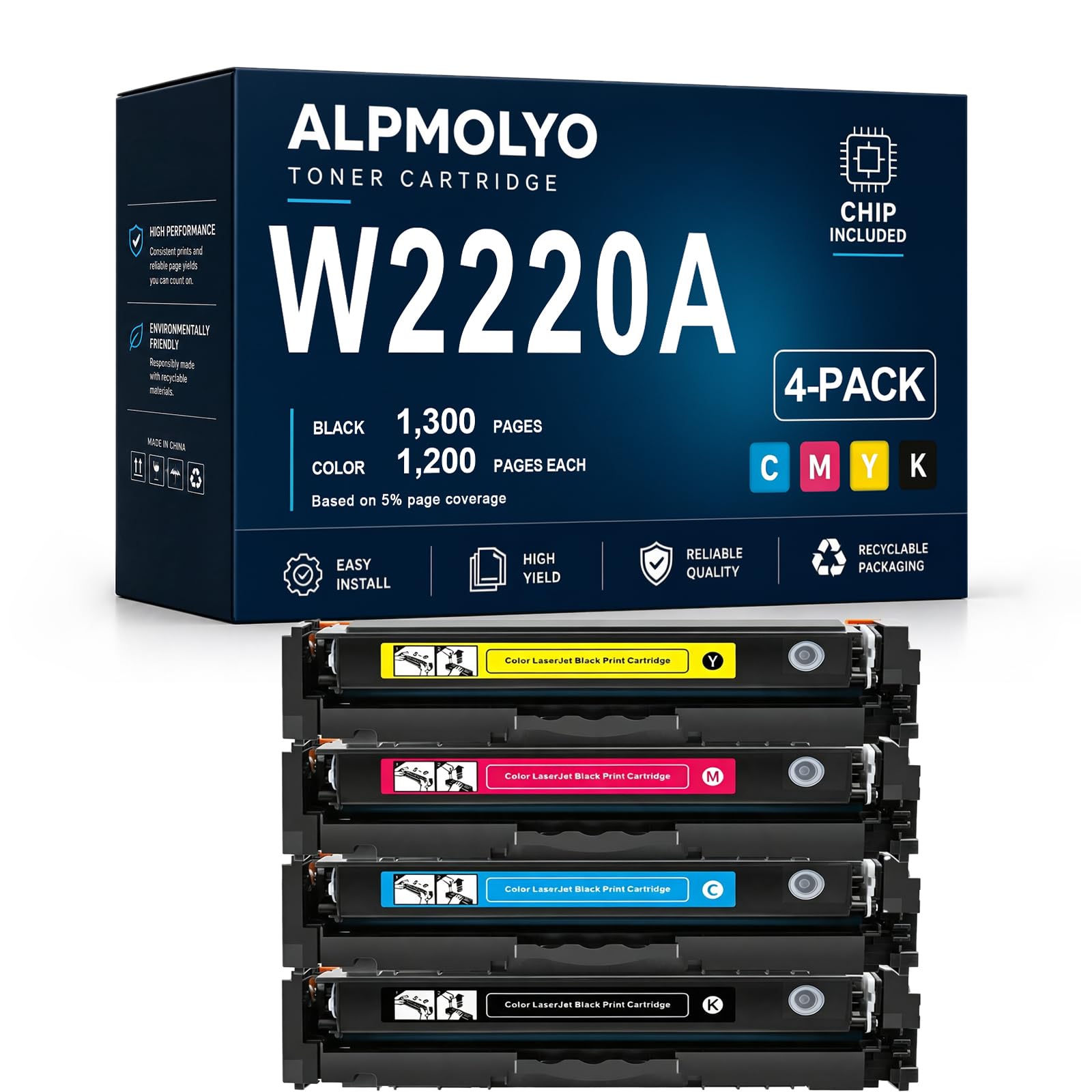 Sostituzione della cartuccia di toner ad alto rendimento W2220A per W2220A W2221A W2223A W2222A 222A, compatibile con HP Color LaserJet Pro3288dw/dn/3388sdw/3303fdw, con chip