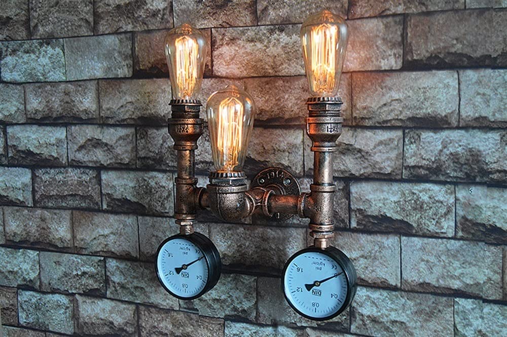Generico Lampada da parete industriale for lampada da parete for tubo dell'acqua in metallo ferro Steampunk for fienile, sala da pranzo, bar, veranda(Bronze)