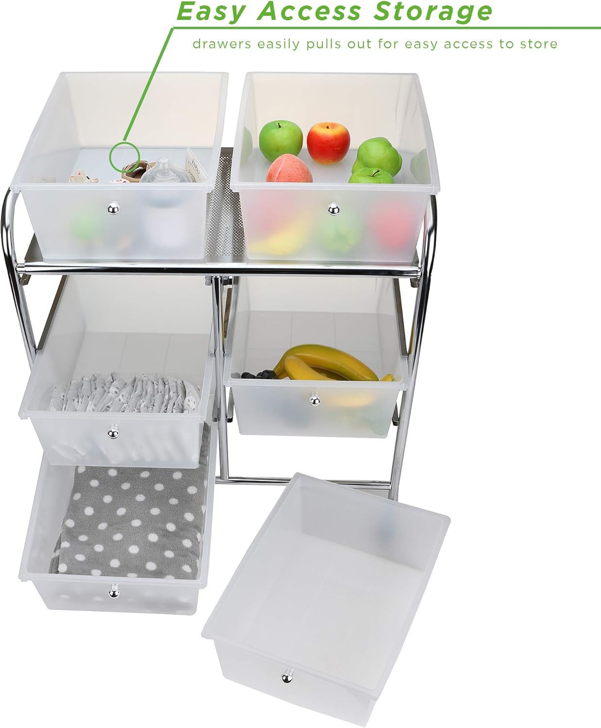 Mind Reader Rolling Cart with Drawers, Utility Cart, Craft Storage, Kitchen, Metal, 24.25"L x 15.25"W x26.25"H, White, Silver