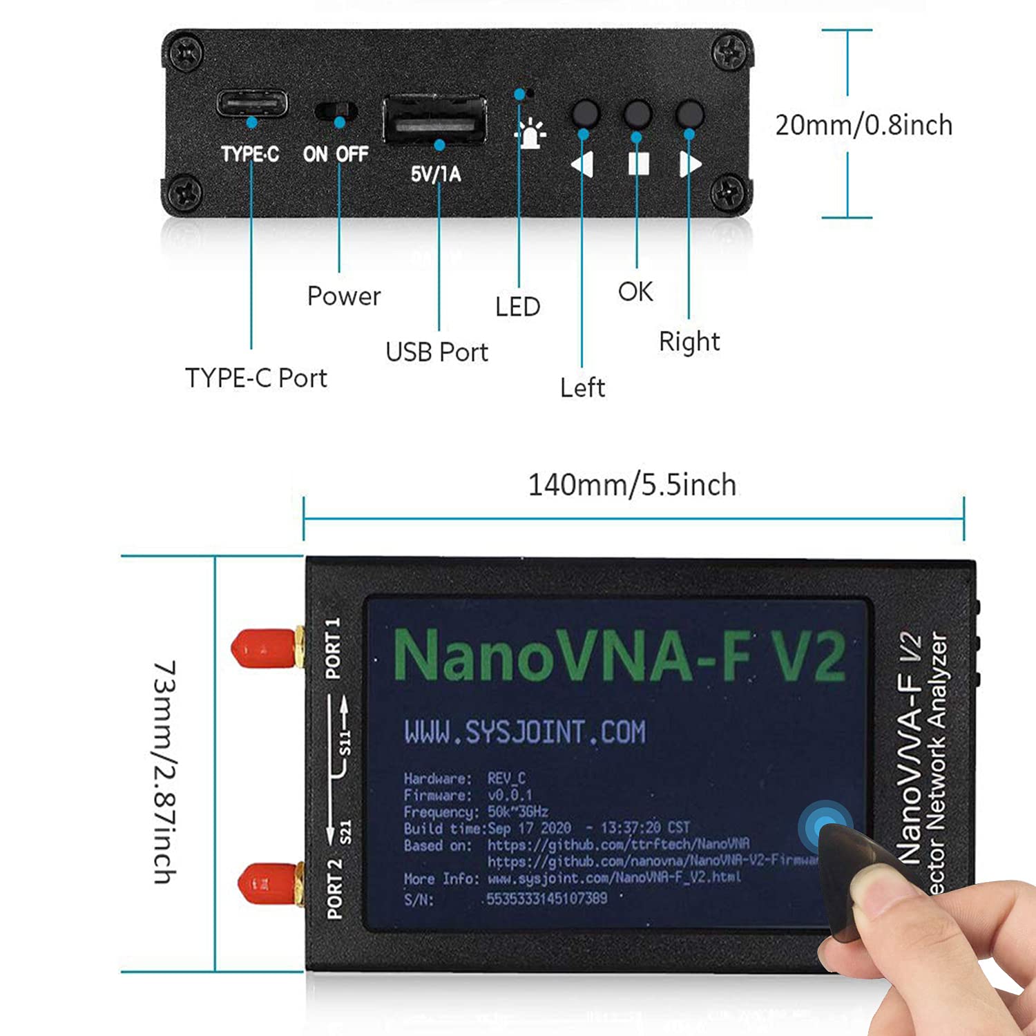 3GHz Nanovna V2 Vector Netwerk Analyzer SAA2, 4.3 pollici Nanovna-F V2 Analizzatore Antenne guscio metallico Display digitale LCD Touching Big Screen Onde corte MF HF VHF UHF Onda stazionaria