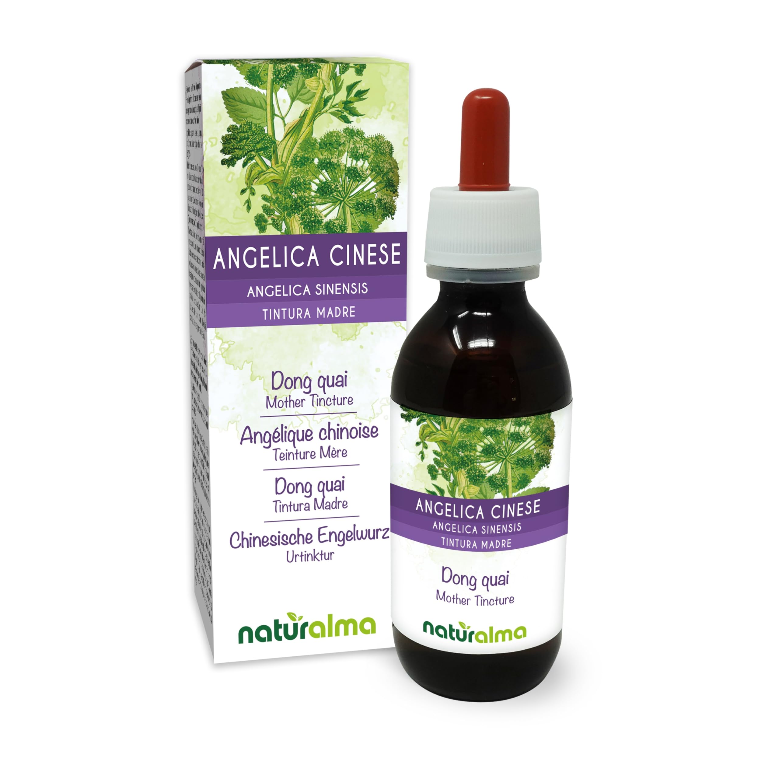Angelica cinese o Dong quai (Angelica sinensis) radici Tintura Madre analcoolica Naturalma - Estratto liquido gocce 120 ml - Integratore alimentare - Vegano