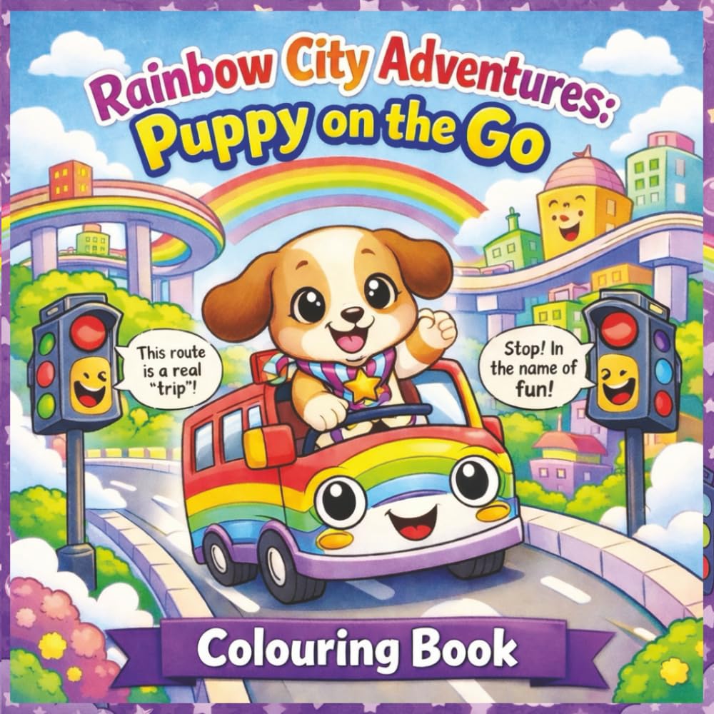 Puppy Vehicle Adventures: Kids Colouring Book Ages 3–8: Cute Puppy Adventures in a Magical City — Fun and Easy Colouring Pages for Toddlers and ... (Educational Kids Colouring Activity Series)
