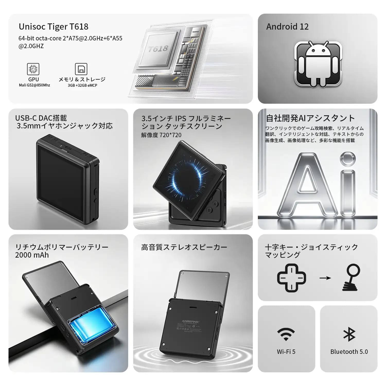 Android ゲーム機 3.5インチ T618 3GB+32GB シルバー Amazon.co.jp: Yumetech Anbernic RG Rotate ハンドヘルドゲーム
