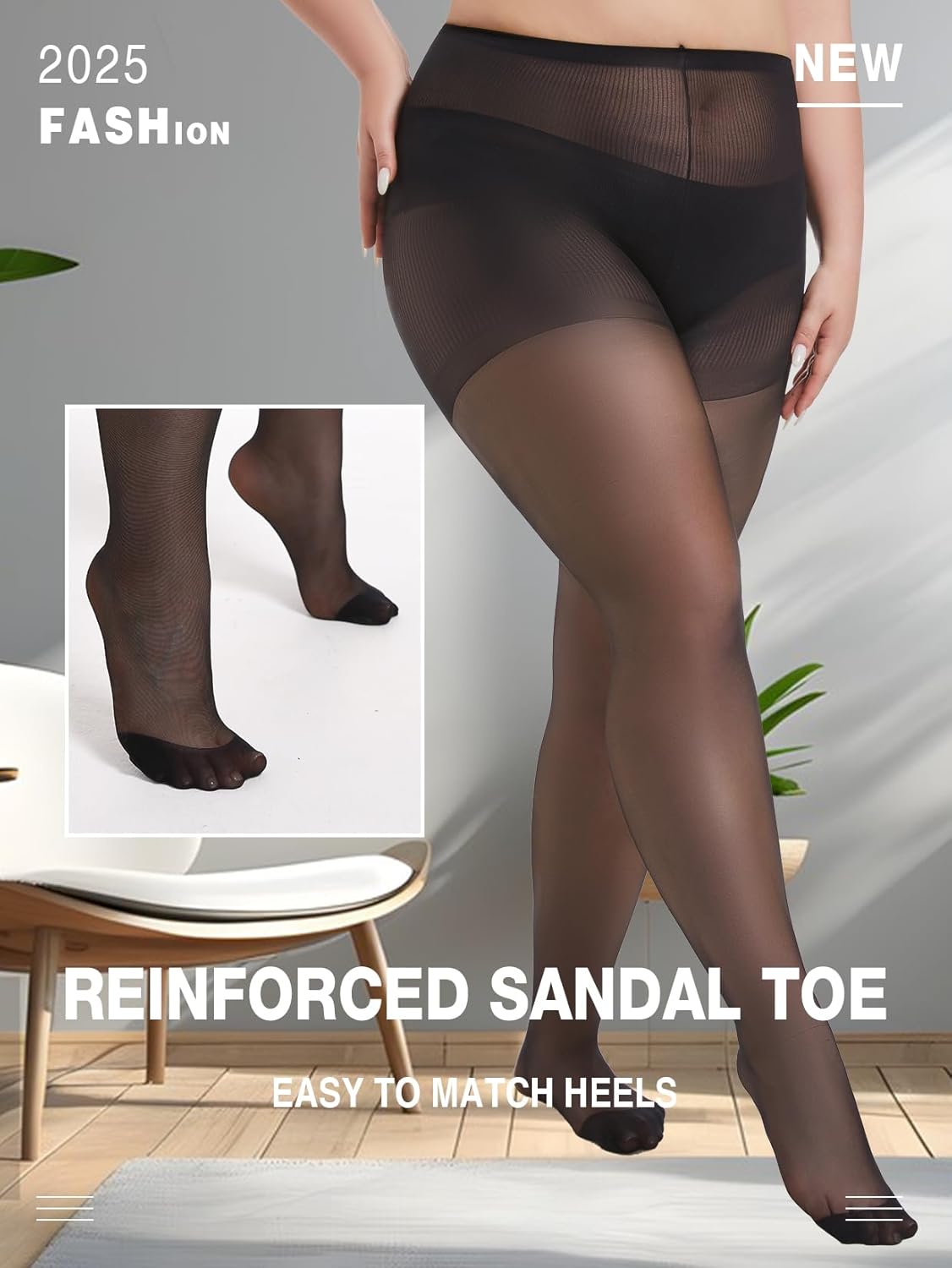 MERYLURE Plus Size Tights for Women, 20D Ultra Thin High Waist Pantyhose with Reinforced Toes Sheer Stockings 2 Pairs - Image 5