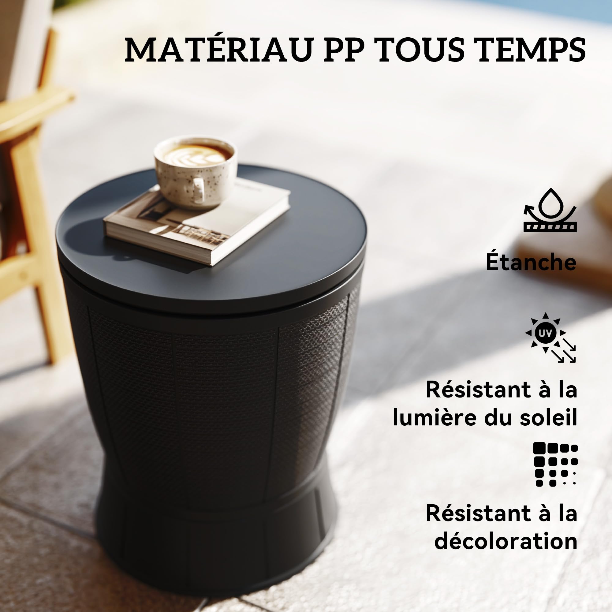 Outsunny Table à glacière 3 en 1, Table de Cocktail avec Seau à Glace, Plateau télescopique, pour bière, vin, Cocktails, Jardin, Ø 49 x 58-84 cm, Noir