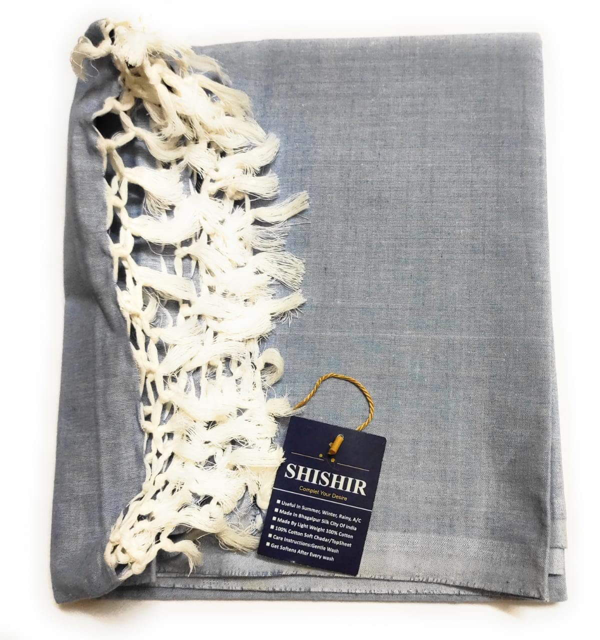 SHISHIR Bhagalpuri Handloom Organic 100% Pure Dull Chadar/Duvet for Summer/Mild Winter/Rainy Season Light Blue Solid Chadar Pack of 2 (Size 273x125cm)-image-34