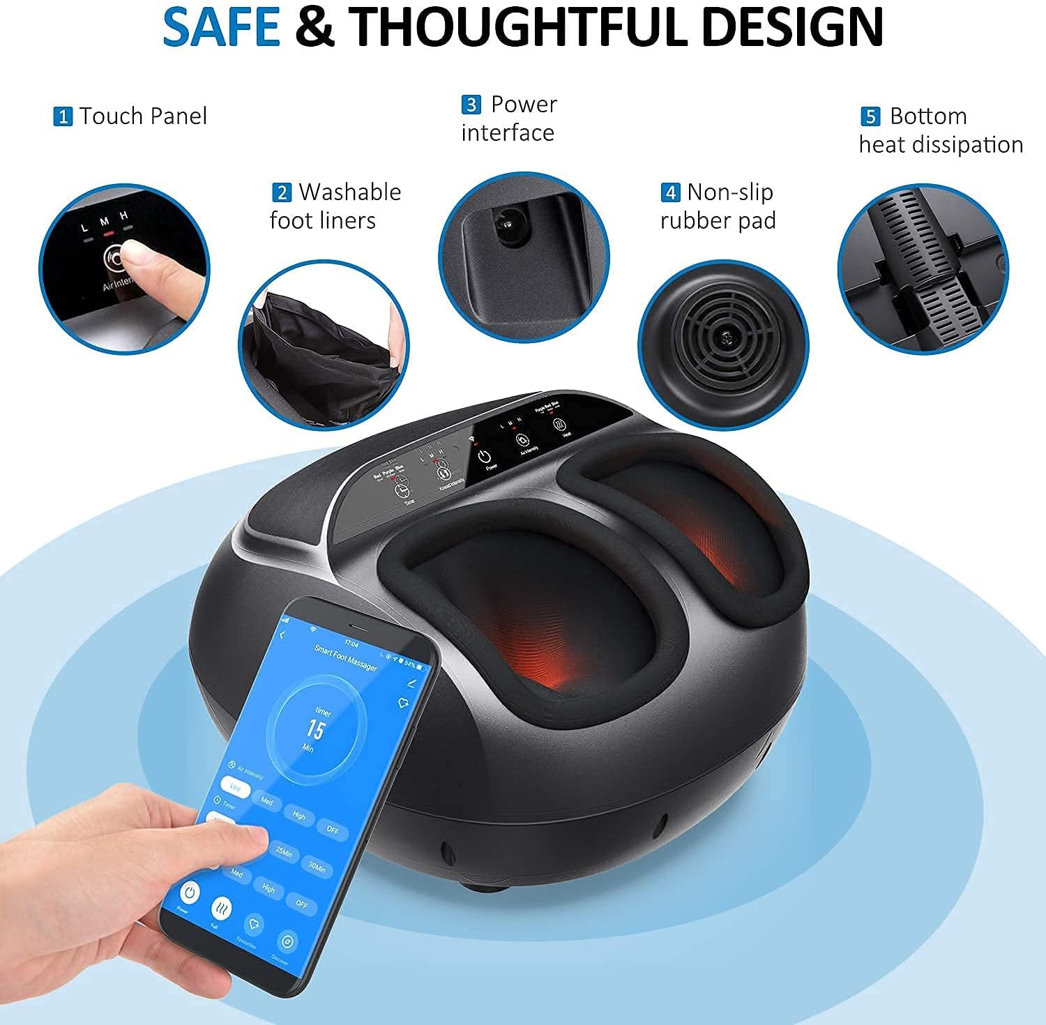 RENPHO Foot Massager Machine, Shiatsu Electric Foot Massager with Full Cover Heat, APP Remote, Deep Kneading, Squeezing, Relieve Foot Discomforts from Plantar Fasciitis, Fits up to Men Size 12 : Health & Household