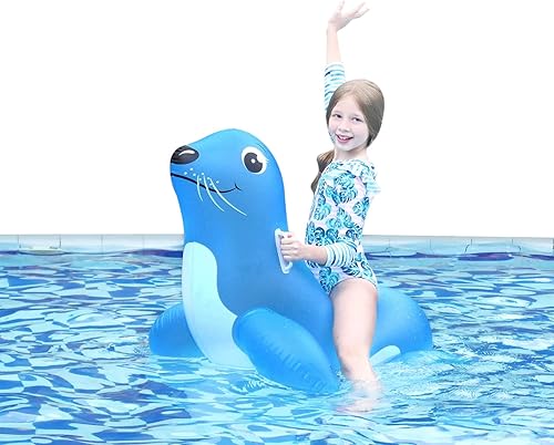 Miniatura 7 de Atlasonix Flotador inflable de piscina de león marino  Balsa flotante de verano para niños balsa de piscina grande  Flotador inflable seguro estable