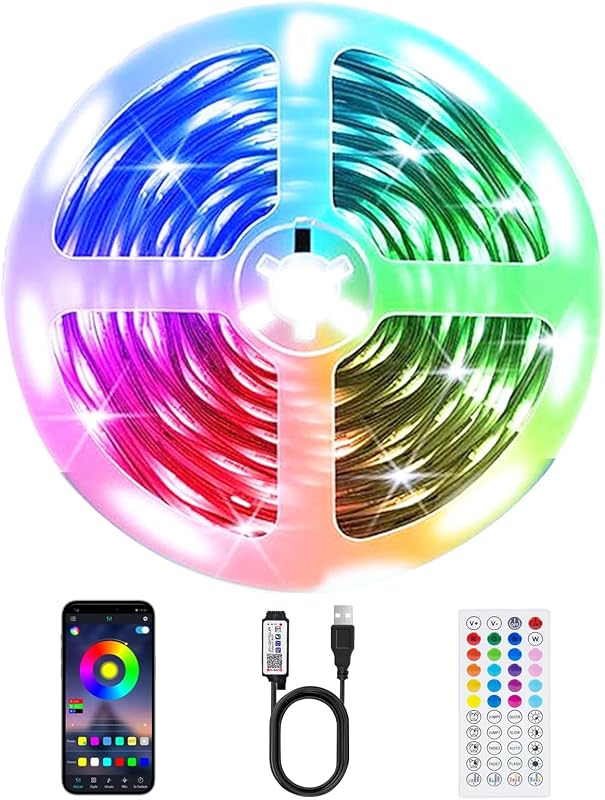 Luces LED PSTAR para dormitorio, 32.8ft Music Sync Color Changing RGB LED Strip Lights with Remote App Control Bluetooth LED Lights,USB-Powered,for Room TVs Computer Home Cinema Party Decorations