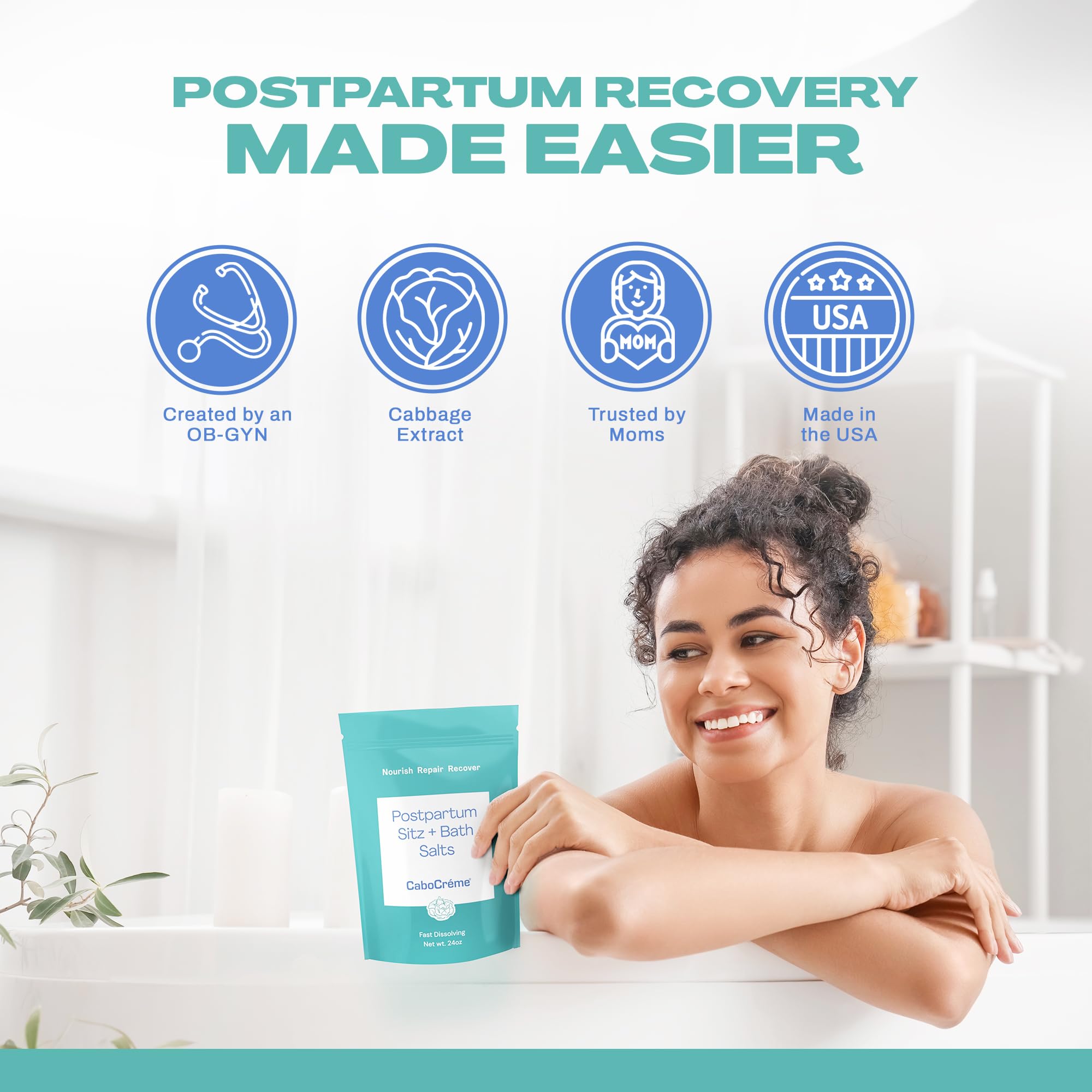 CaboCréme Postpartum Sitz Bath Salts with Dead Sea Salt & Botanicals, 24 oz