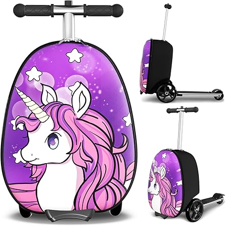 Baotree Kids Scooter Suitcase with Flash PU Wheels and Adjustable Handle