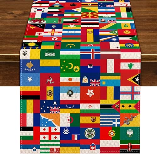 Nepnuser Camino de mesa con bandera internacional para todo el mundo, decoración de fiesta de cumpleaños infantil, comedor, decoración del hogar (13
