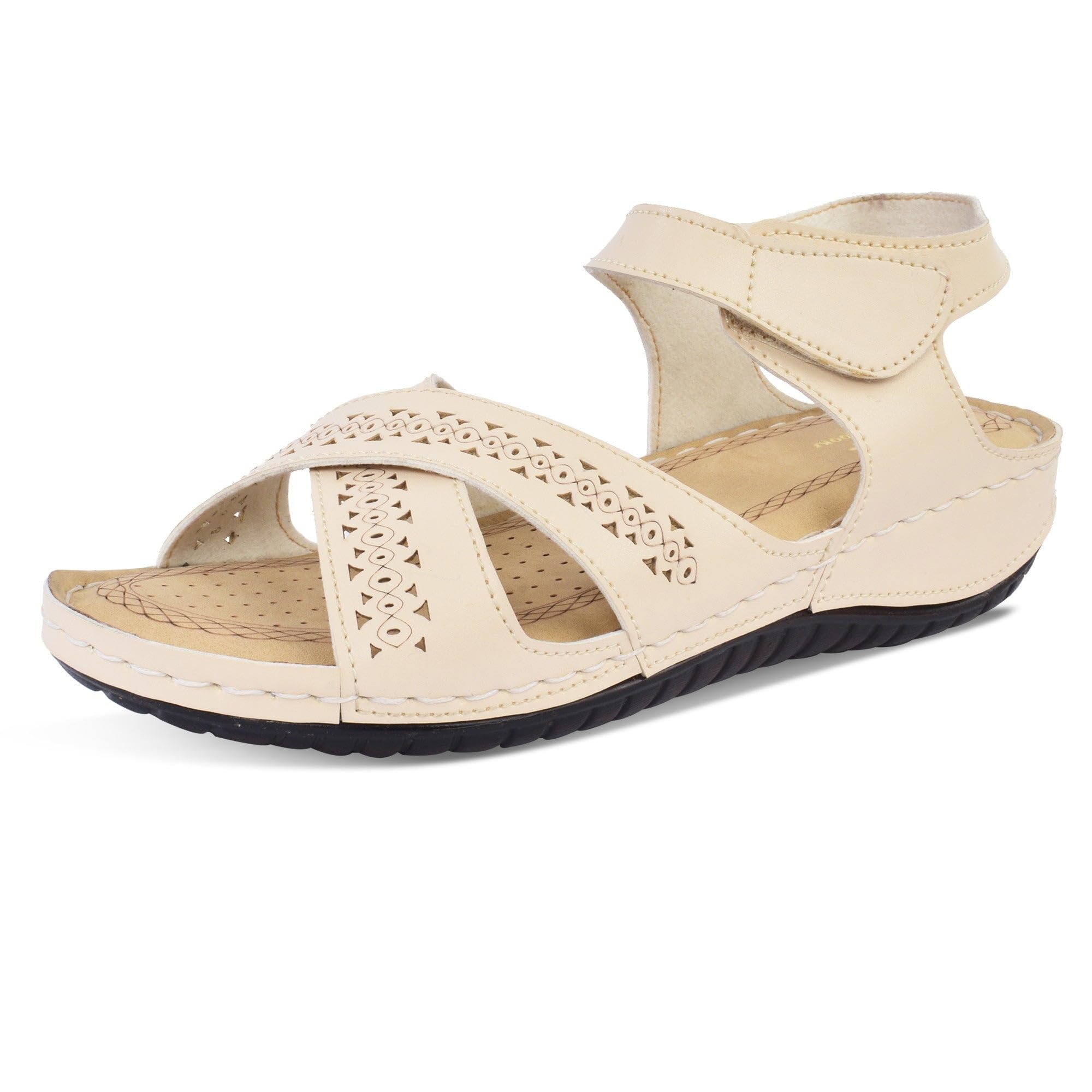 Doctor Sole Laser Cut Cross Strap and Trendy Sandals For Women-image-9