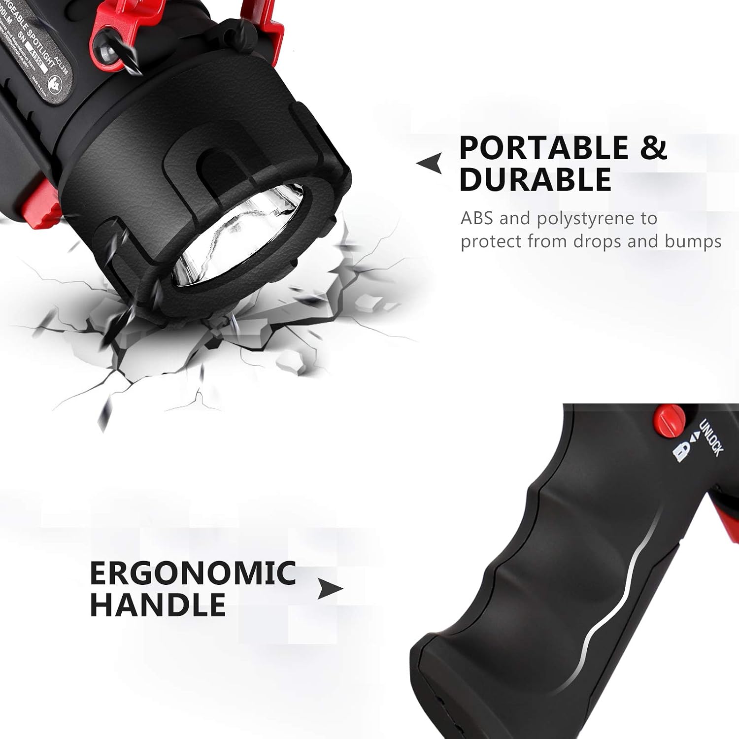 Avid Power Rechargeable Spotlight, IP67 Waterproof Flashlight Handheld with 3 Light Modes, USB Cable, Lightweight and Durable