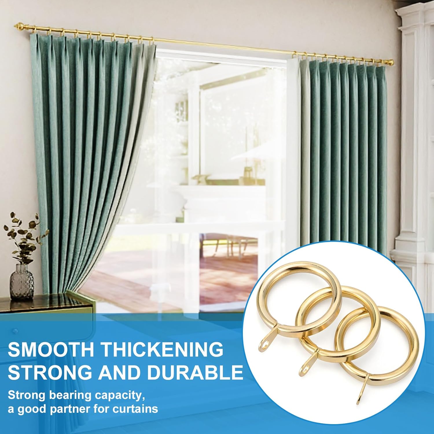 42Pcs 1.26-Inch Inner Diameter Metal Curtain Rings with Flat Eyelet Half Circle Thick Wire Fits Up to 1.0 Inch Rod (Gold-42pcs)