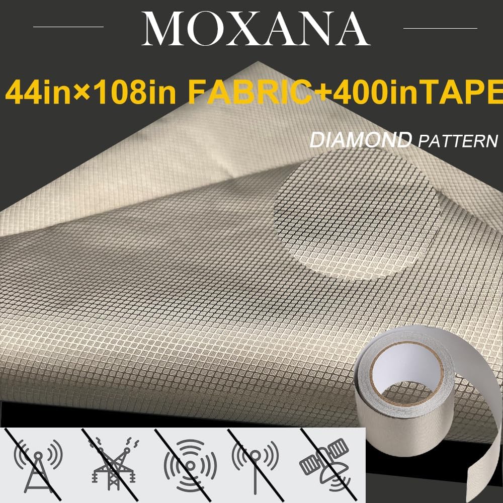 Faraday Fabric Kit (44"W × 108"L + 400"L Tape).Multipurpose Military Grade Signal Blocking Conductive Cloth Shields RFID,EMI,Cell Signal,Bluetooth,WiFi,GPS.Premium material for DIY Faraday bags