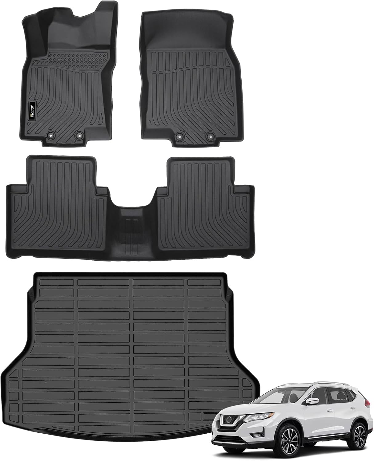 Car Floor Mats & Cargo Liner for Nissan Rogue 2014-2020 (Not Fit 7-Seat or Hybrid or Rogue Sport) All Weather Floor Mats Waterproof Durable Custom Floor Liners for Rogue Accessories Black Full set- rogue 2014-2020