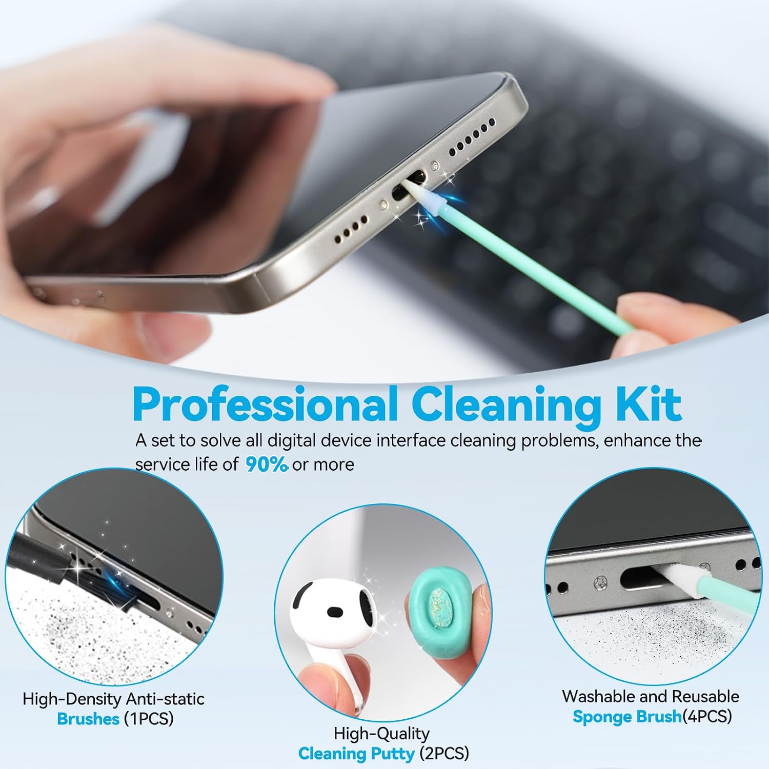 USB C Dust Plug, 4 Pack Type C Anti Dust Plug Cover for iPhone 17, 16, 15 Series, Galaxy S22/S21/S20 and Other USB-C Devices, Charging Port Protector Cap with Cleaning Brush (Black)