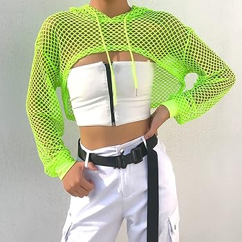 Sexy Womens Fishnet Crop Top Hollow Out Hooded Long Sleeve