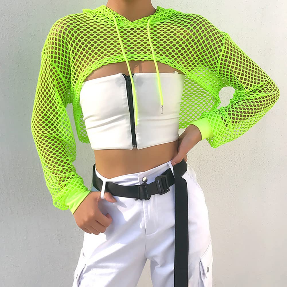 Maglia da donna a maniche lunghe, senza pancia, con cappuccio Streetwear Hip Hop