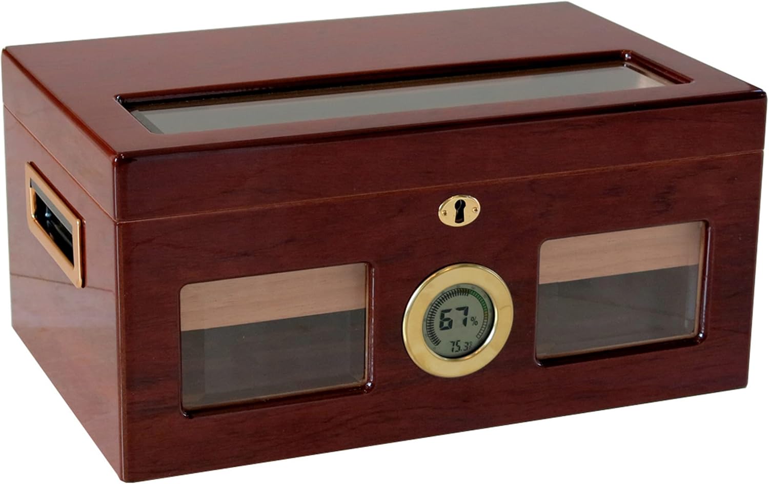 Prestige Import Group - The Valencia Glass Top Cigar Humidor - Capacity: 120 - Color: Cherry with Digital Hygrometer